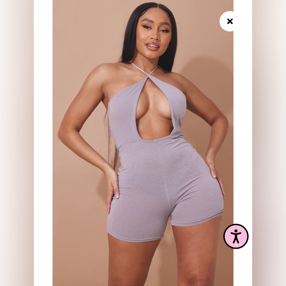 PRETTYLITTLETHING - SHAPE GREY MARL STRAPPY UNITARD UK 10 US 6 NWT SOLD OUT